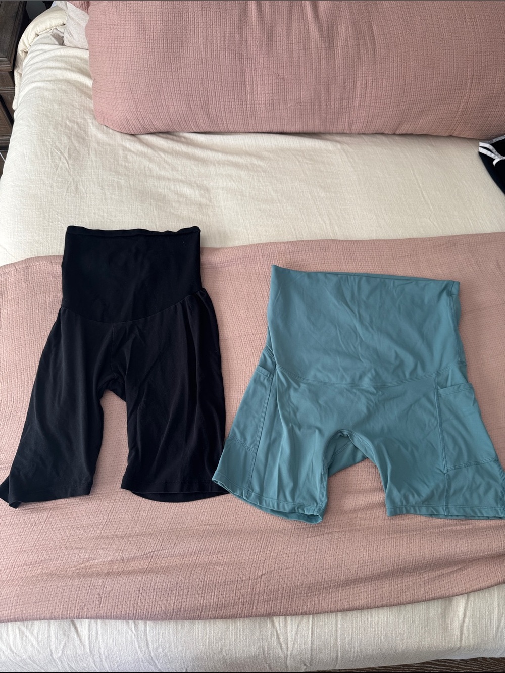 Maternity Biker Shorts — Black & Dusty Blue
